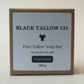 A square brown kraft paper box of Black Tallow Co. Pure Tallow Soap Bar, Unscented, 130g, shown on a neutral light beige background.