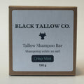 A square brown cardboard box for Black Tallow Co. Tallow Shampoo Bar in Crisp Mint scent, featuring a light gray label with black text and a black bull logo.